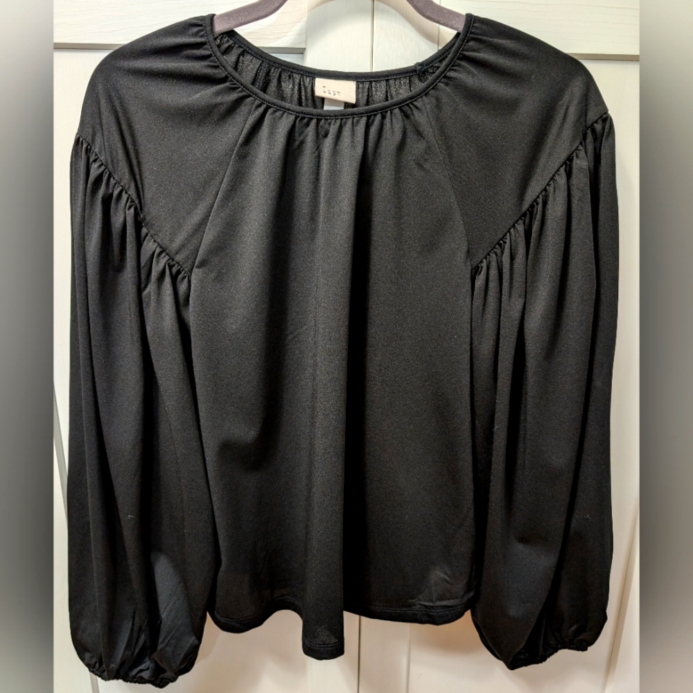 A NEW DAY, Balloon sleeve blouse, Black, Size Extra Small